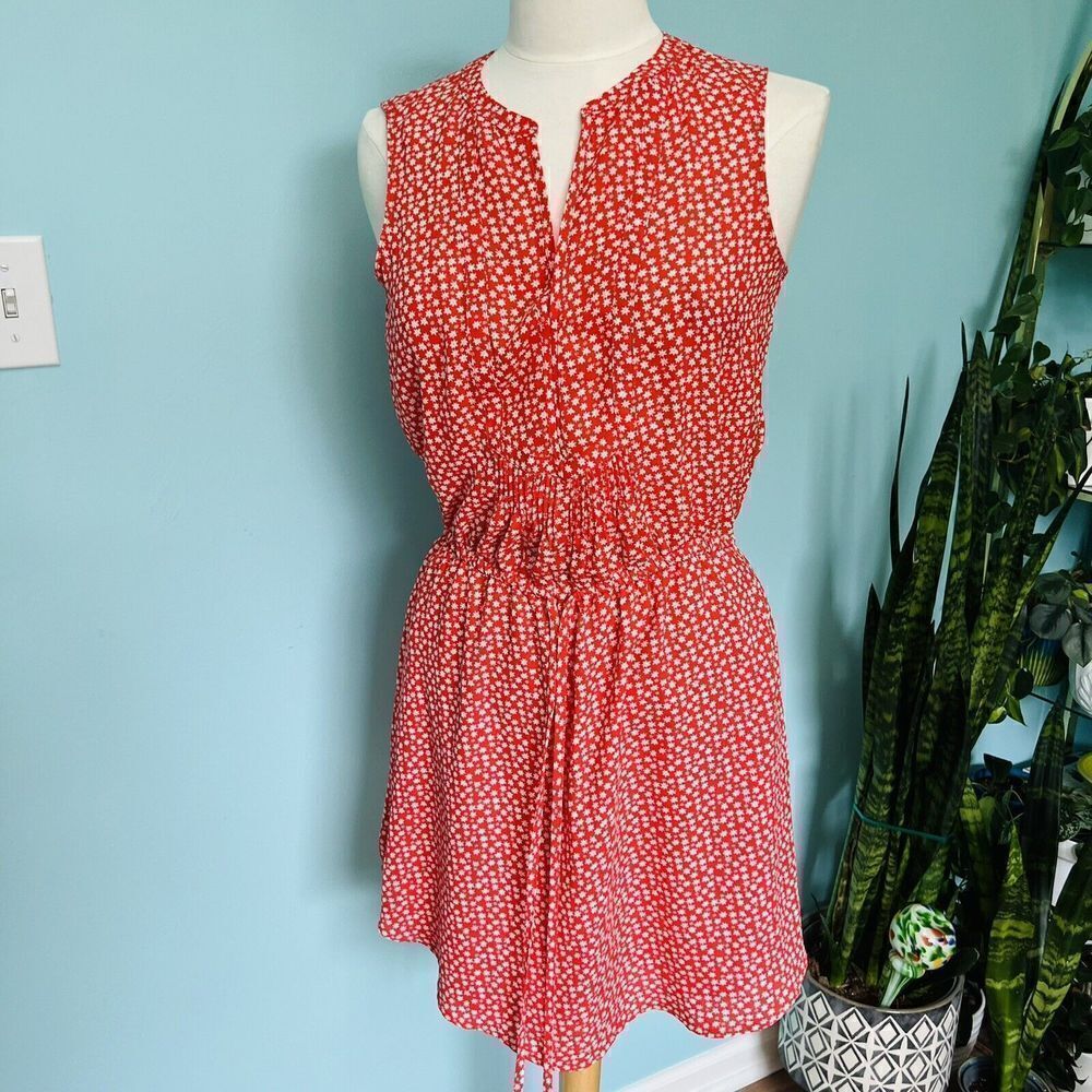 Gap Women XS Red Floral Flower Casual Dress Spring Summer Tie Waist 0672 - Picture 2 of 11